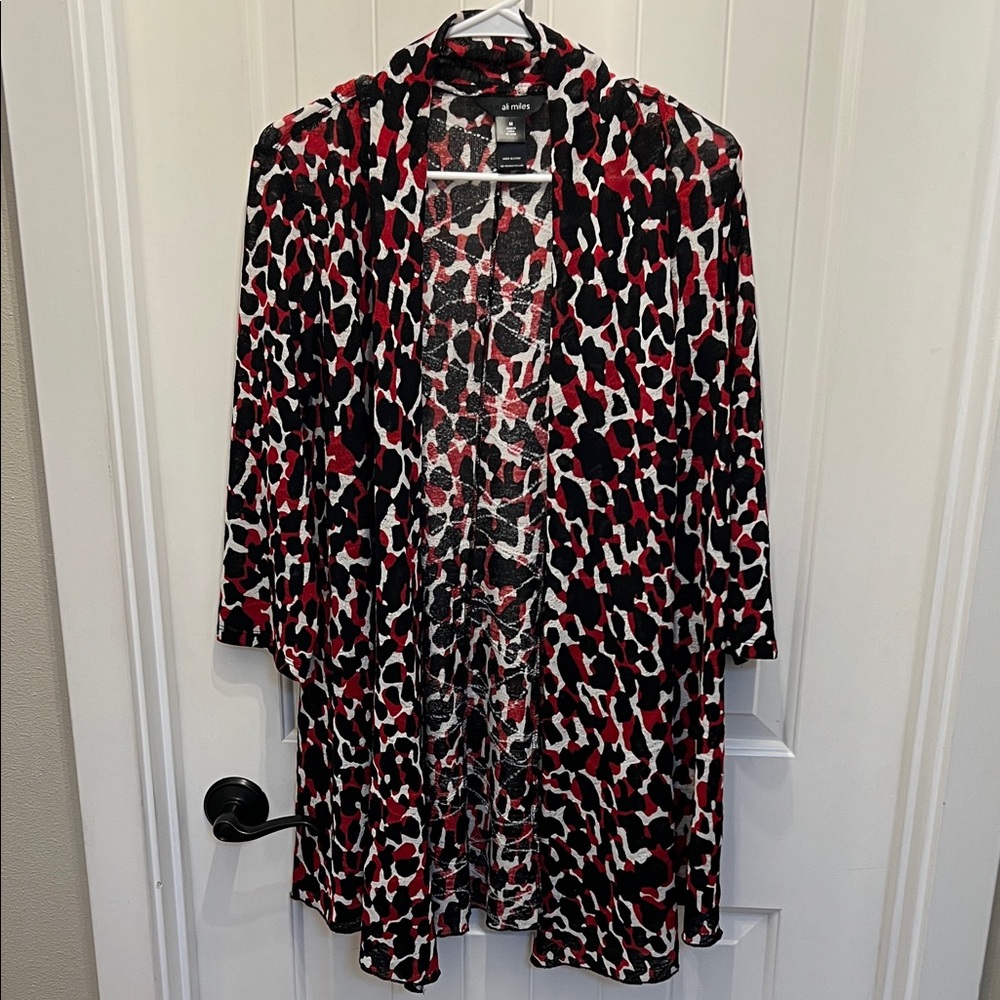 Ali Miles Sheer Animal Print Open Cardigan, Size Medium